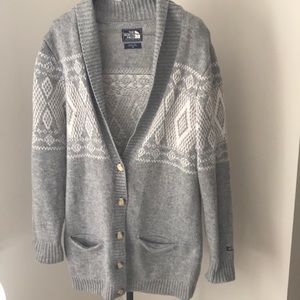North Face wool oversized cardigan, grey and white